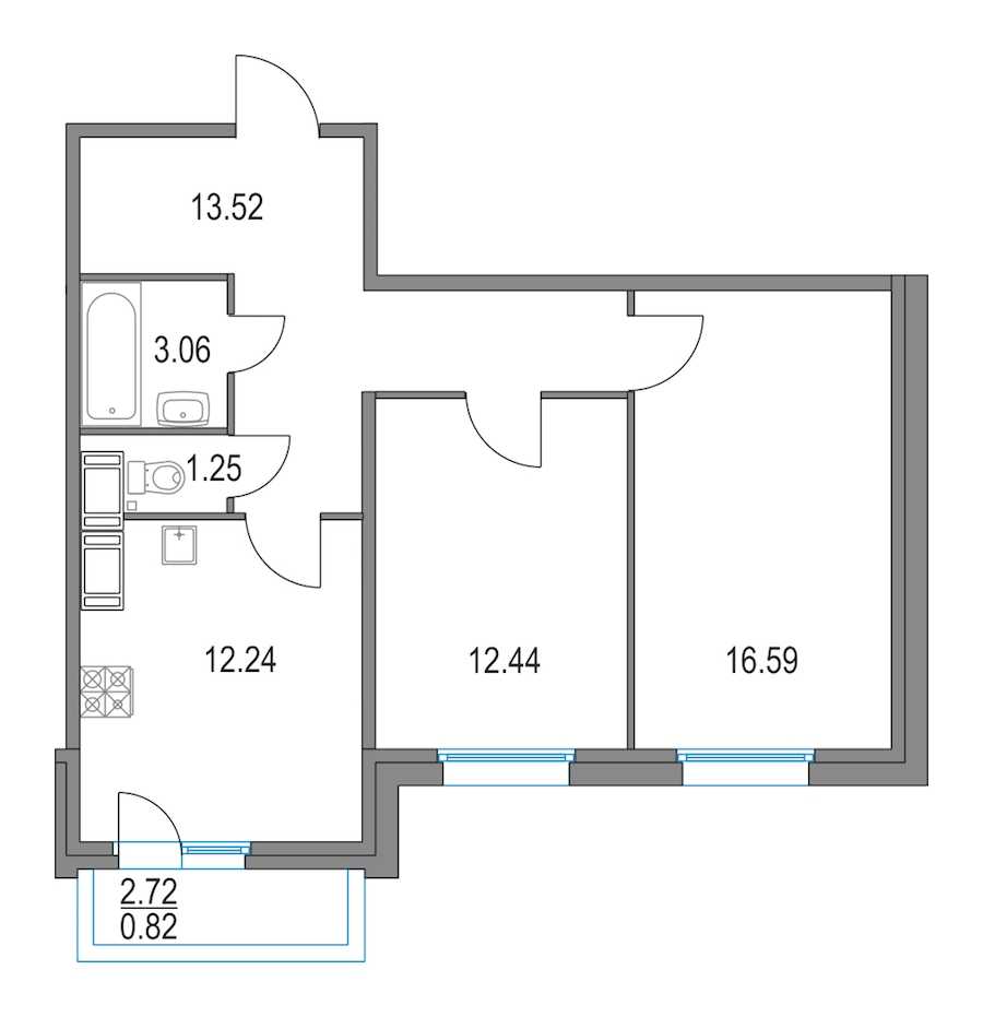 Двухкомнатная квартира в : площадь 59.1 м2 , этаж: 6 – купить в Санкт-Петербурге